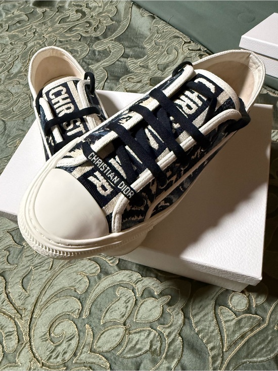 Dior Shoes - Designer women’s canvas sneakers cream and blue woven Dior.
